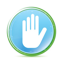 Obraz premium Stop hand icon natural aqua cyan blue round button