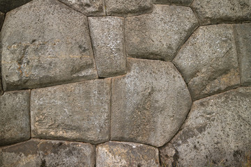 Unique Stonework of the Ancient Inca Walls of Sacsayhuaman Citadel, UNESCO World Heritage Site in Cusco, Peru