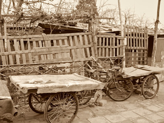Fototapeta na wymiar classic transport bicycles in a working class district of Beijing
