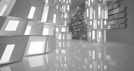 Abstract drawing white interior. 3D illustration and rendering.