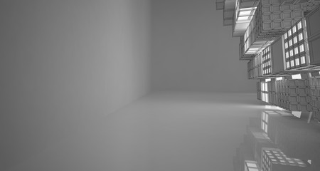 Naklejka premium Abstract drawing white interior. 3D illustration and rendering.