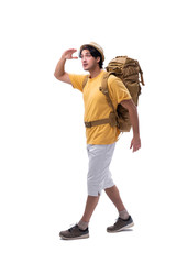 Young handsome tourist isolated on white 