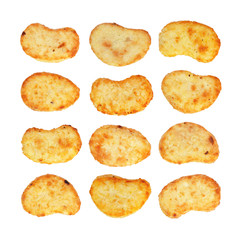 Set of potato pancake. Vegetable potato pancakes isolated on white background. Top view