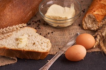 bread with butter. Concept of homemade food. Close up