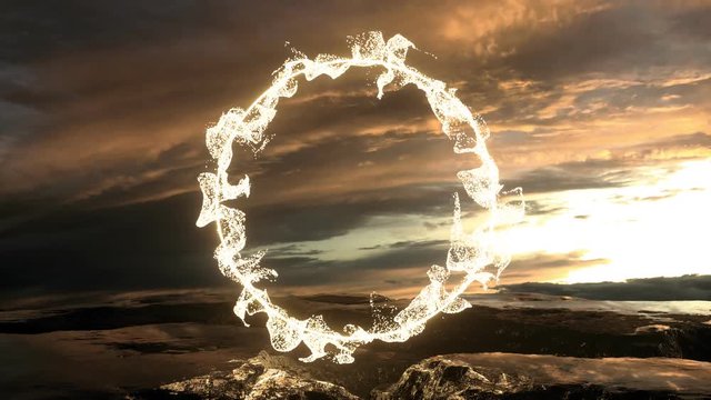 4K Abstract Ring of Particles in a Nature Setting. 3D CGI animation.