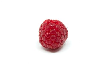 Raspberries over white background