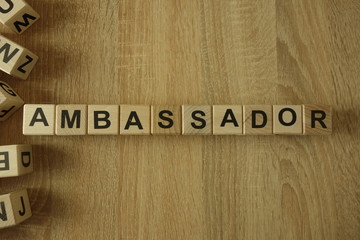 Ambassador word from wooden blocks on desk - obrazy, fototapety, plakaty