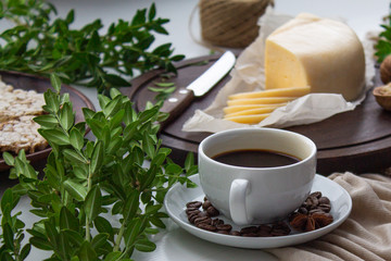  beautiful breakfast with honey cheese and coffee