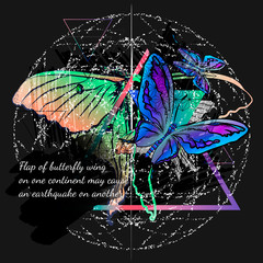 Drawing on theme of phenomenon called - Butterfly Effect. Abstract conceptual modern print.