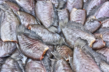 Dried salted damselfish sold on the street market in Thailand
