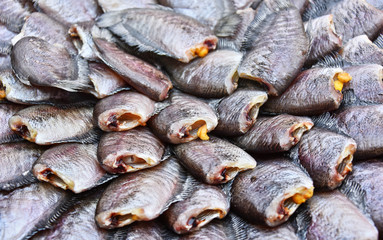 Dried salted damselfish sold on the street market in Thailand
