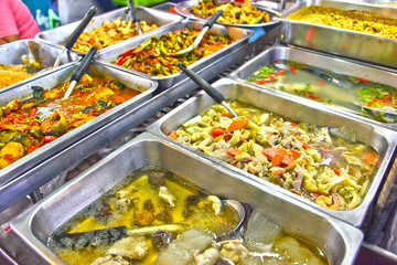 Seafood in the street restaurant on boat in Thailand