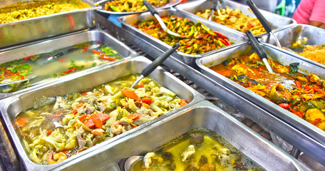 Seafood in the street restaurant on boat in Thailand