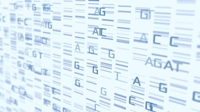 dna sequences, computer visualization of dna autoradiograms, abstract animation (3d render)