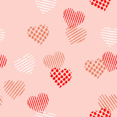 Sweet mood seamless Pattern fill in the heart shape with stripe ,polka dots in hand painting brush for valentines,design for fashion,fabric,web,walppaper and all prints