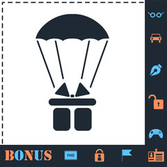 Parachute gift box package icon flat