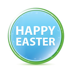 Happy Easter natural aqua cyan blue round button