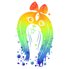 dog puppy rainbow colorful bright multi-colored fresh splashes of watercolor abstraction summer fashion graphic design t-shirt illustration vectorОсновные RGB