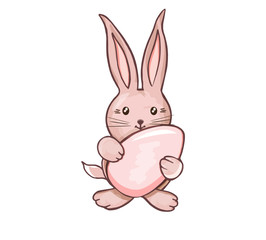  Easter bunny holds an egg. Vector illustration. Freehand drawing. Eps
