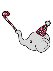 kopf geburtstag elefant geschenk hut party feiern jahre alt sitzend süß kalb klein kind baby clipart comic cartoon niedlich dickhäuter savanne rüsseltier jumbo grauer riese