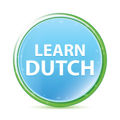 Learn Dutch natural aqua cyan blue round button