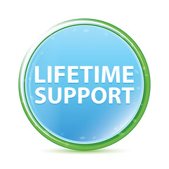 Lifetime Support natural aqua cyan blue round button