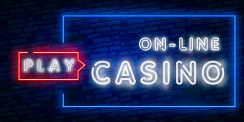 Neon Casono sign. Vector realistic isolated neon sign of Blackjack frame logo for decoration and covering on the wall background. Concept of casino and gambling.