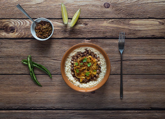 Mujadarra - arabian dish with rice and lentils. 