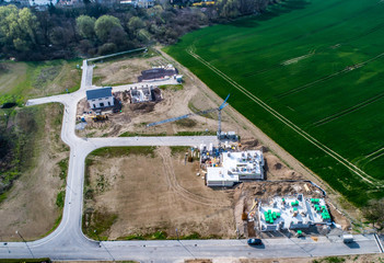 Aerial view of road streets new development area for real estate hme building construction germany