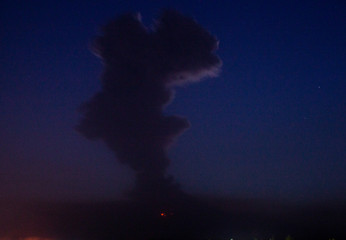 Explosion of popocatepetl volcano, night