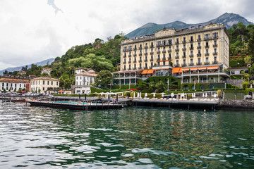 Fototapeta na wymiar Tremezzo, Italy: Grand hotel on Como lake.