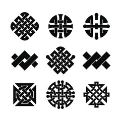 Set of Celtic national ornament interlaced ribbon isolated on white background. Element for graphic design.