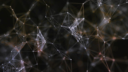 3D rendering of abstract forms of plexus, points and light rays with points of light