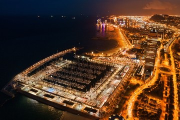 Barcelona Coast aerial night view