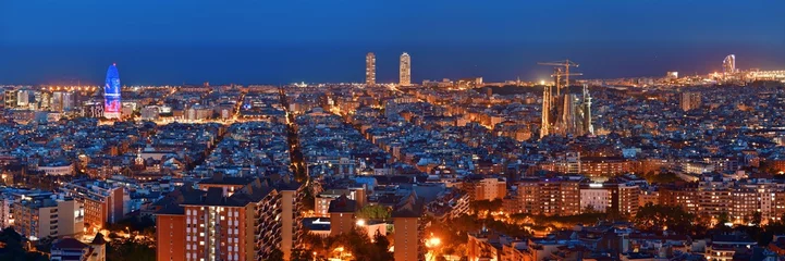 Poster Skyline van Barcelona bij nacht © rabbit75_fot
