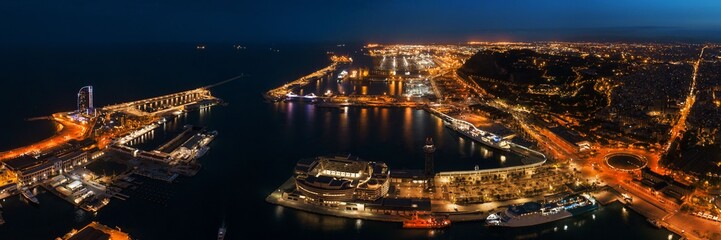 Barcelona Coast aerial night view