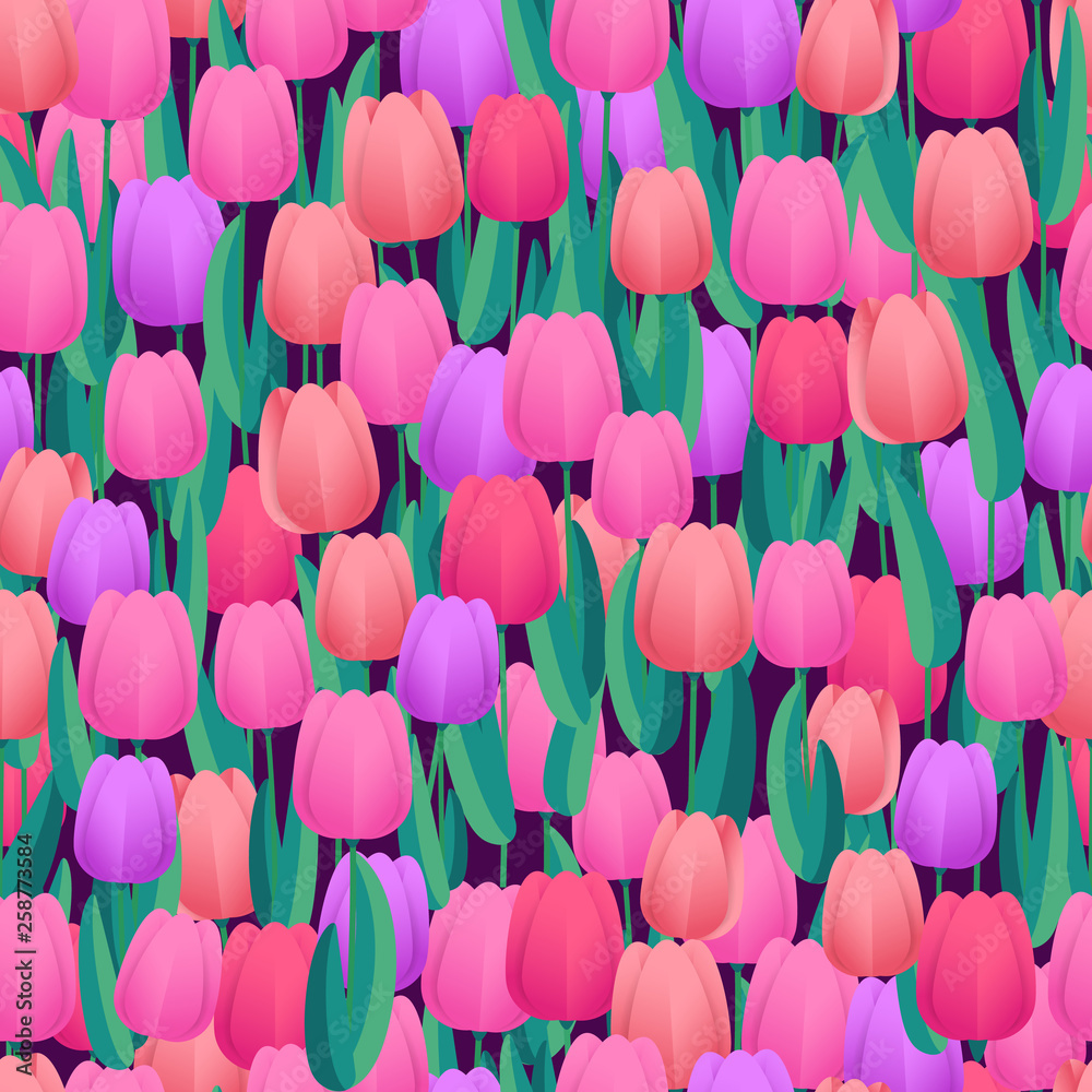 Aufkleber spring fresh tulips seamless background. vector abstract background