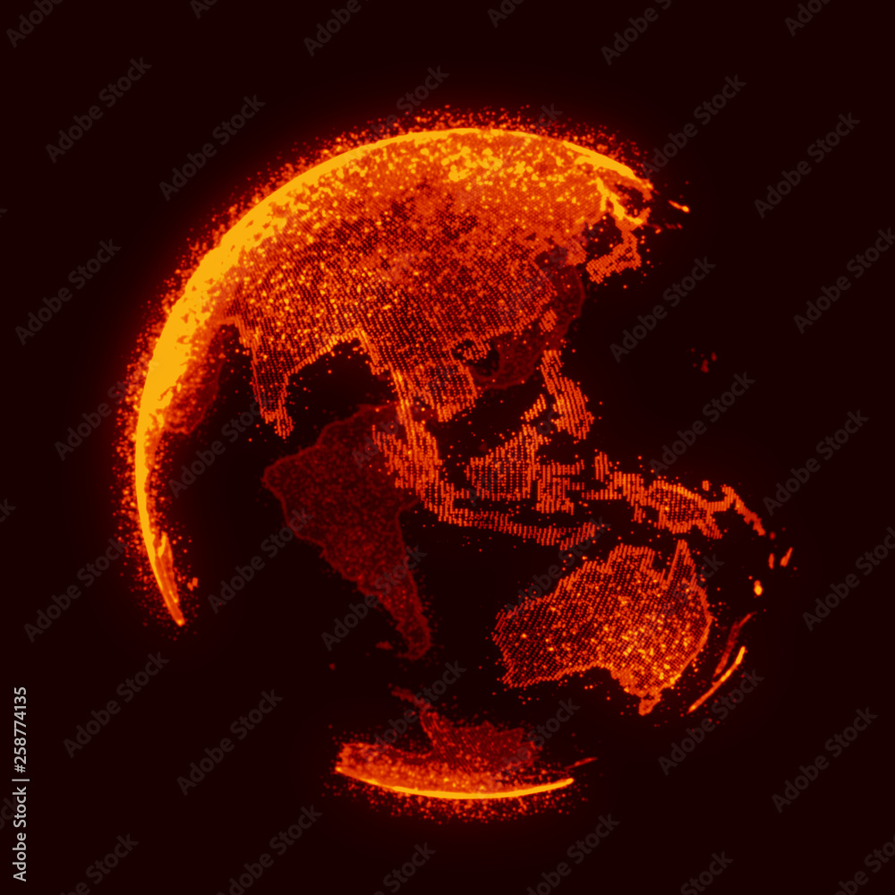 Aufkleber Abstract red background. Global network concept. World map point. 3D rendering.