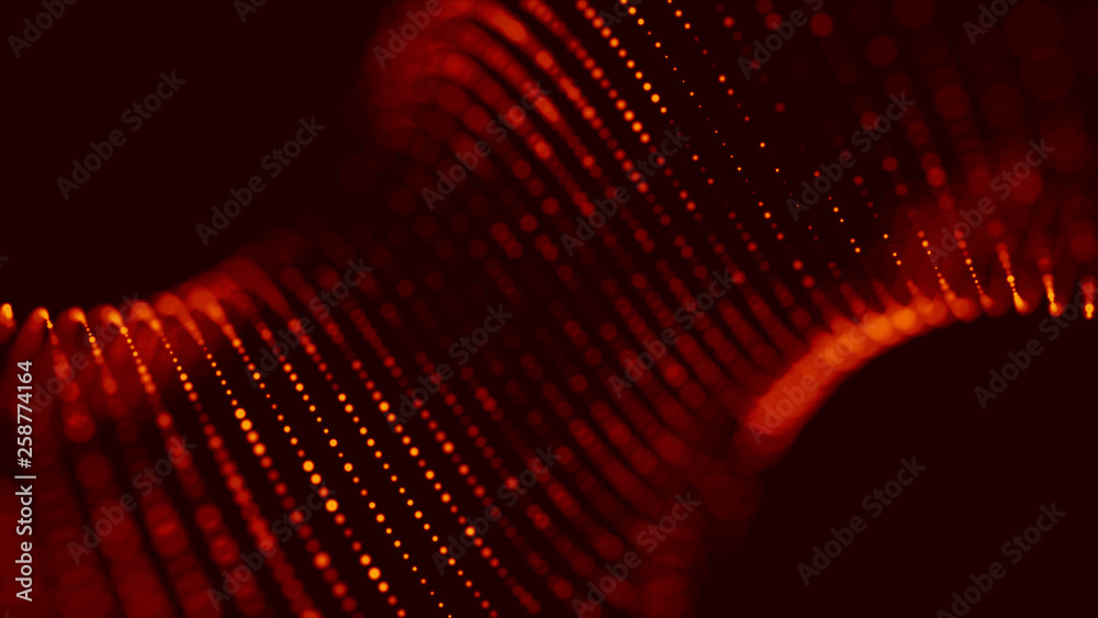 Aufkleber Wave of red particles. Abstract fire background with a dynamic wave. 3d rendering.