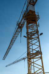 Yellow Crane against Blue Sky in low tilted angle, February 2018