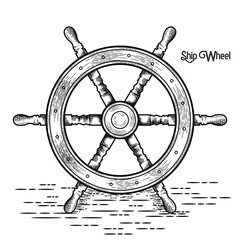 ship steering wheel vintage vector illustration