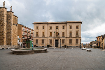 Square with fountain near post office in Ragusa, Sicily, Italy