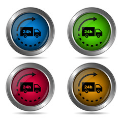 Delivery 24 h. Set of round color icons.