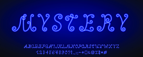 blue curly luminous neon font