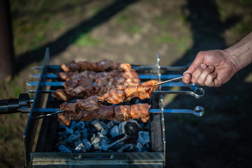 Fresh meatskewer prepared for grilling