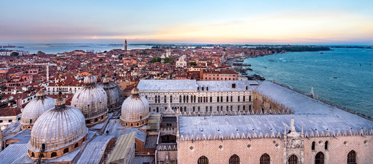 Fototapeta na wymiar view of Venice, Doge's Palace, domes of San Marco. Venice, Italy