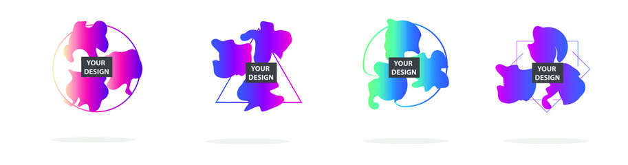 Modern geometric badges set. Colorful vector gradient shapes composition. Trendy minimal design. 3D futuristic style 