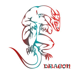 Big dragon in flight, symbol on white background,