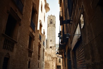 Old buildings in Gothic Quarter in Barcelona