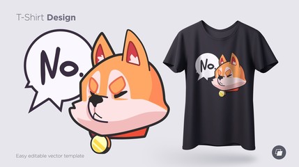 Funny shiba inu dog. Print on T-shirts, sweatshirts, cases for mobile phones, souvenirs. Vector illustration - obrazy, fototapety, plakaty